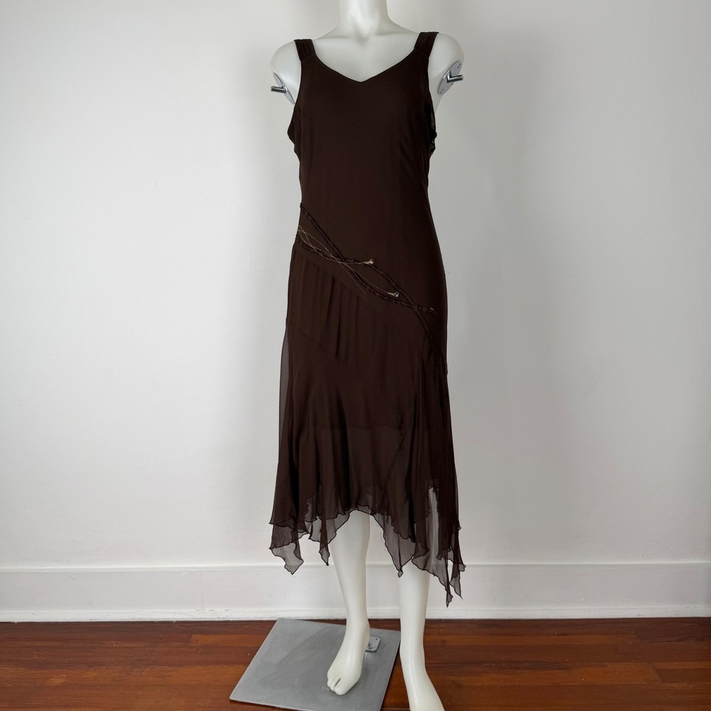 VTG 90's Y2K  Silk Slip Dress Asymmetric Fairy Grunge Romantic SZ 14 runs small